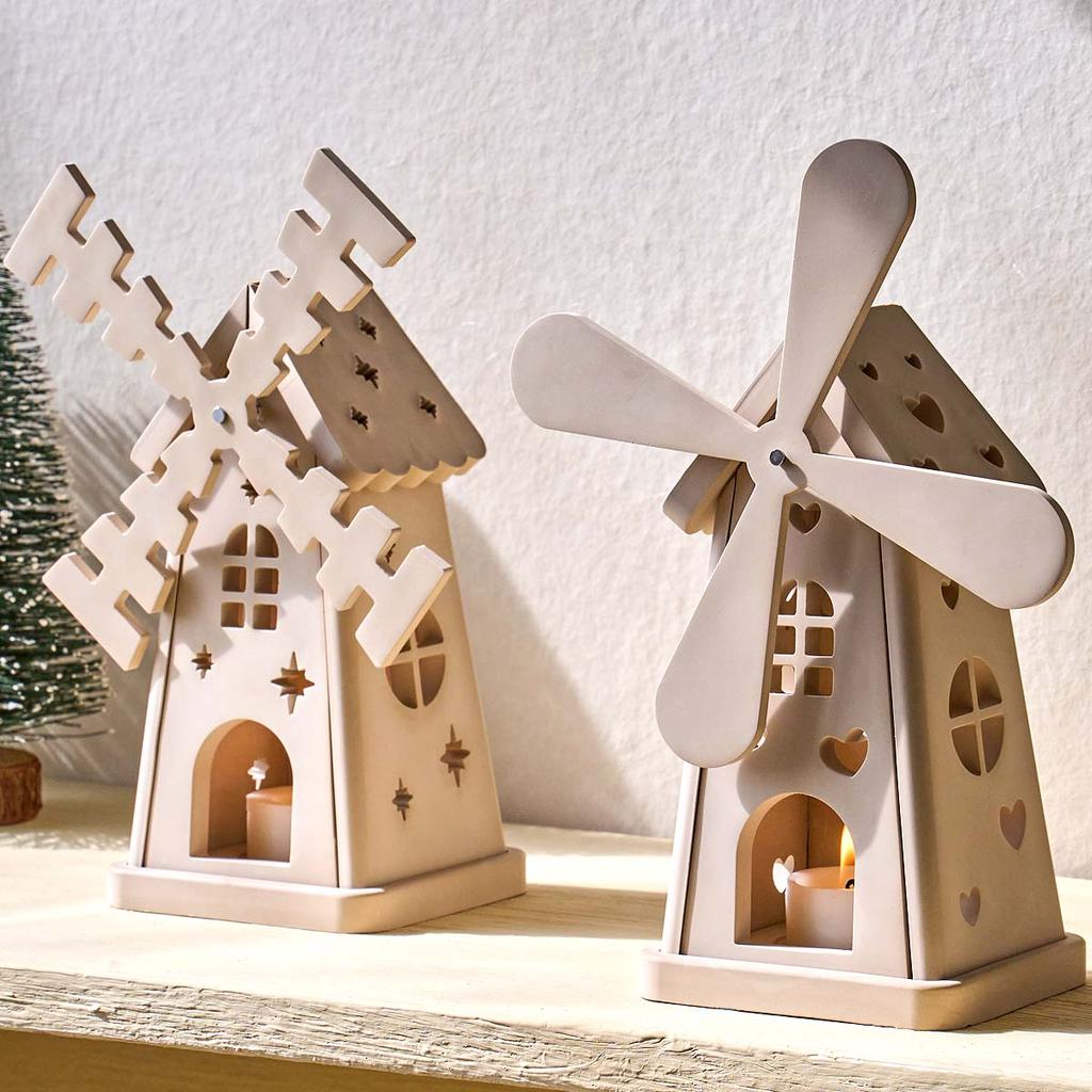 Spinning Windmill Candle Holder Silicone Mold DIY Hollow Splicing House Candlestick Gypsum Molds Plaster Resin Crafts Making
