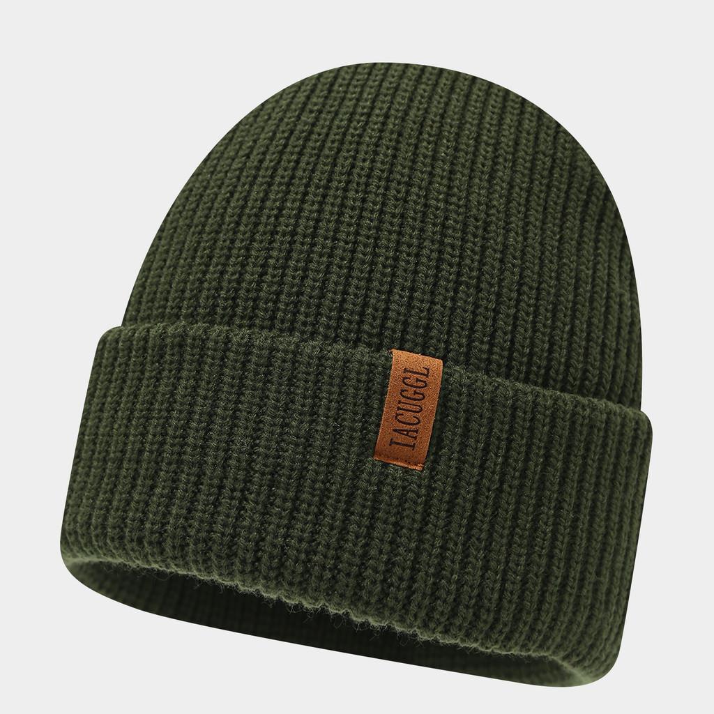 Knit Hat For Men And Women With Letter Embroidery Warm Winter Beanie For Outdoor Activities Army Green