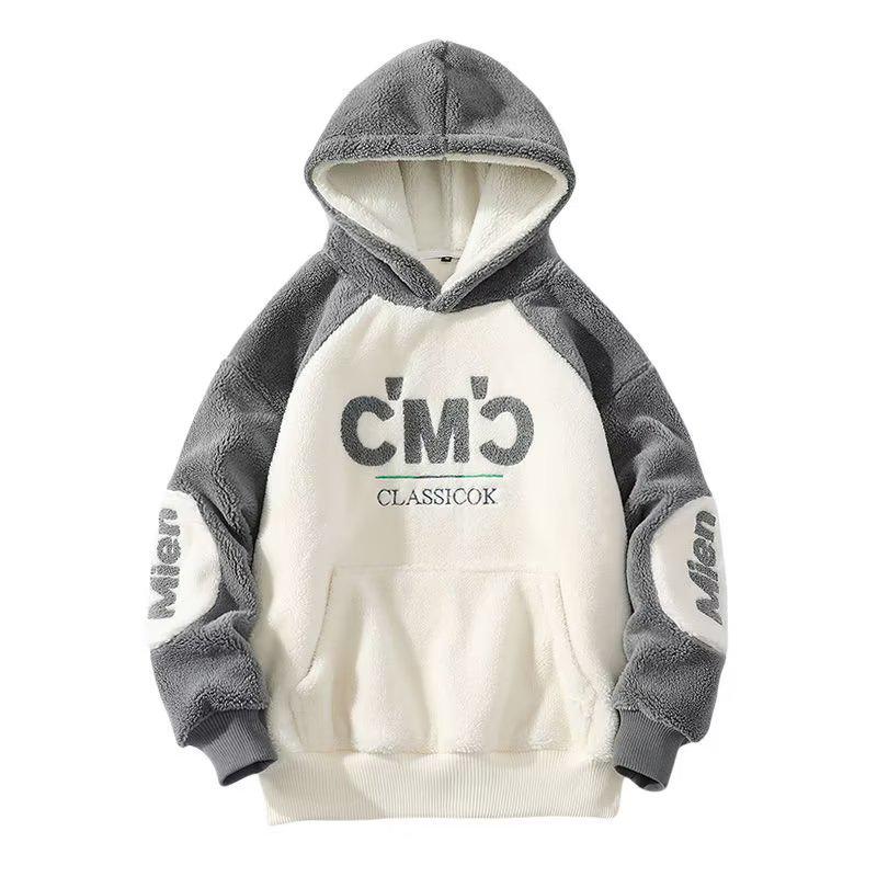 Men`s Trendy Color Block Lambswool Hoodie