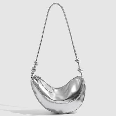 2025 New High-Grade Silver Croissant Women's Simple Commute Underarm Bag Fashion All-Match One-Shoulder Crossbody Bag Fashion