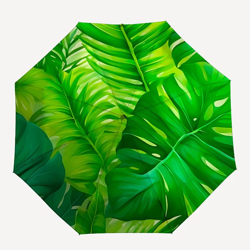 1pc Tropical Leaves Automatic Open/Close Umbrella Compact Folding Umbrella, All-Season Portable Umbrella for Women/Men157