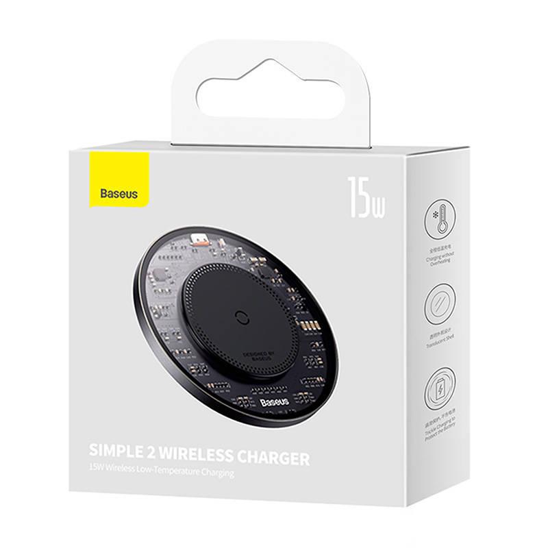 Kabelloses Induktionsladegerät Baseus Simple 2, 15W Mit USB-C zu USB-C Kabel (Schwarz)