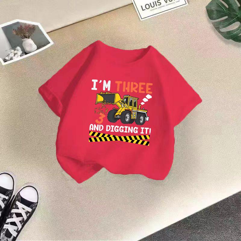 2025 Children Cute Excavator T-Shirt Combination Cartoons Bulldozer Tee Shirts Kawaii Kid Casual Clothes Girl Boy Harajuku Tops
