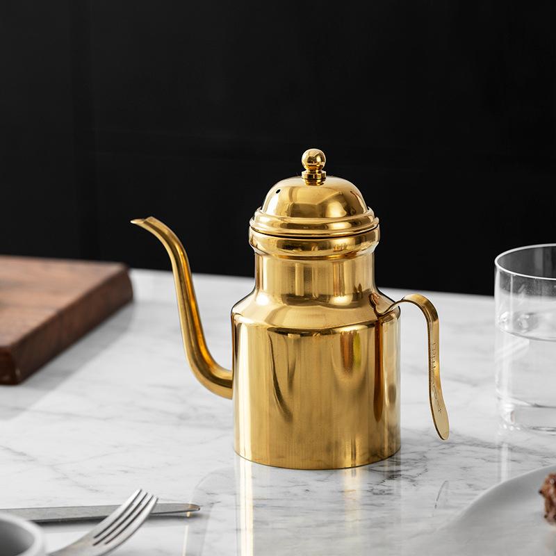 Stainless Steel Olive Oil Bottle Long Spout Grease Container Vinegar Dispenser Sauce Seasoning Condiment Jar