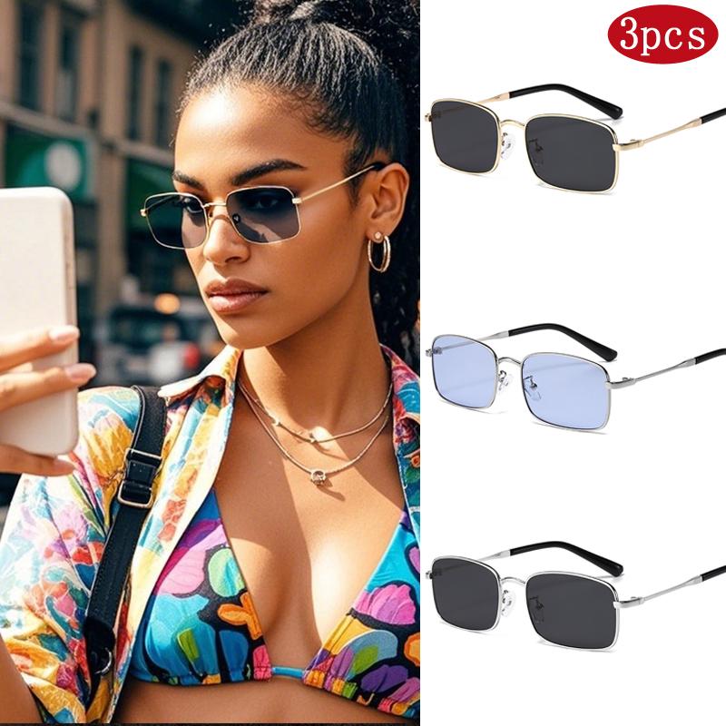 3pcs High Quality Rectangle Sunglasses Women Metal Frame Glasses Vintage Brand Square Sun Glasses for Men Shades Female Eyewear