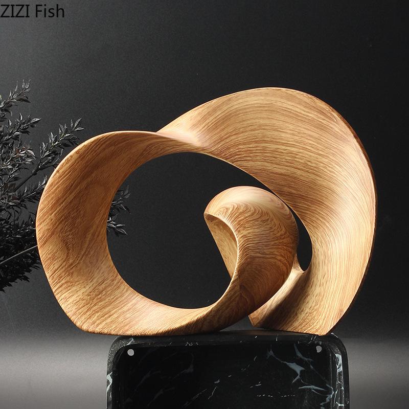 Imitation Wood Sculpture Ribbon Ornaments Desk Decoration Twisted Ring Creative Geometric Resin Sculpture Room Aesthetic Decor