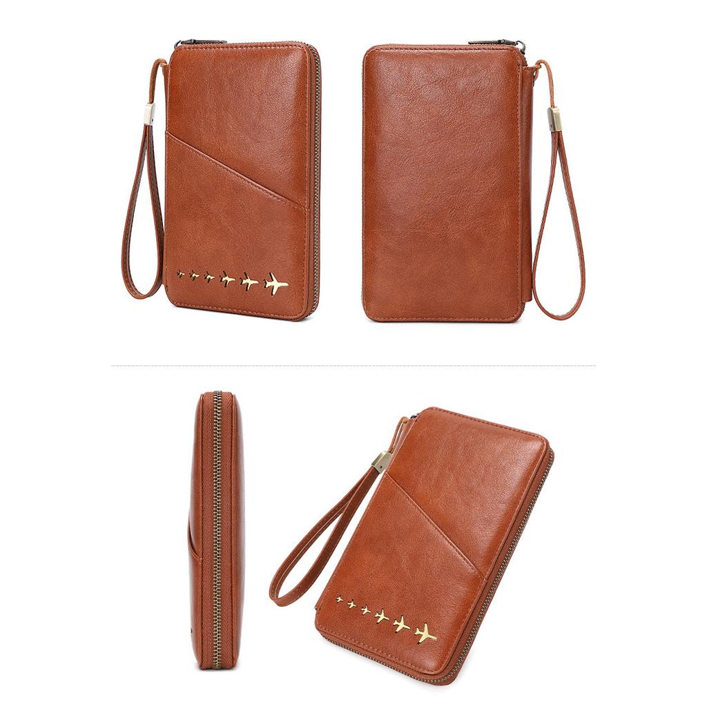 Popular Creative Airplane Pattern RFID Anti-theft Passport Holder Long Zipper Fashion Travel Document & ID Card Storage Wallet