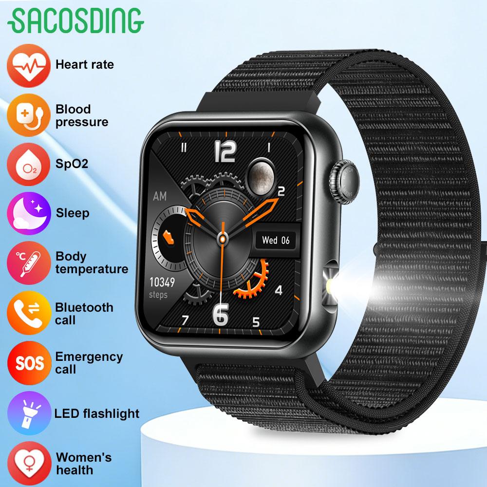 SACOSDING Ladies Smart Watch Health Monitoring Bluetooth Calling SOS AI Voice Flashlight Outdoor Sports Fitness Men Women Smartwatch