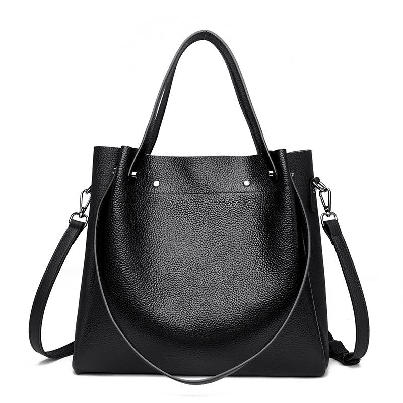 

Leather women s bags niche design bucket bags new trendy fashion first layer cowhide shoulder messenger bag чорний