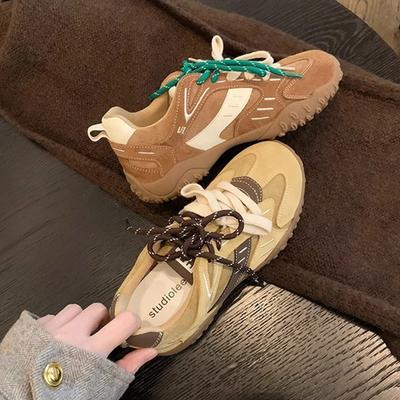 Grape Mother, the Same Thick-soled Inner Height-increasing Forrest Gump Shoes 2025 Autumn and Winter New Sports and Leisure Leather German Trainin