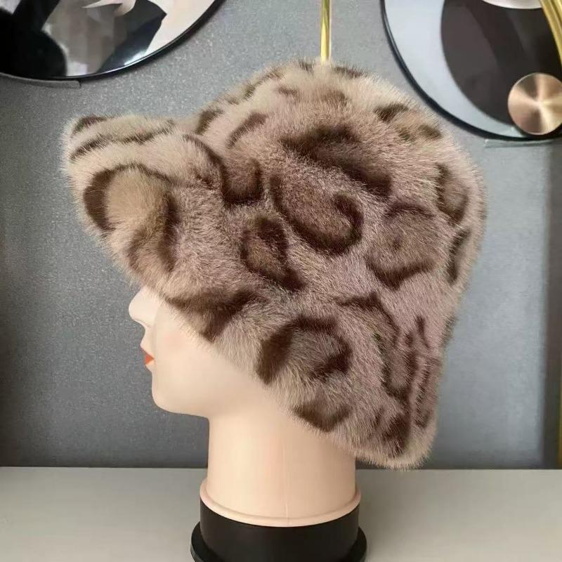 Winter Plush Leopard Print Oversized Bucket Hat Unisex Fashion Ear Protection Hat