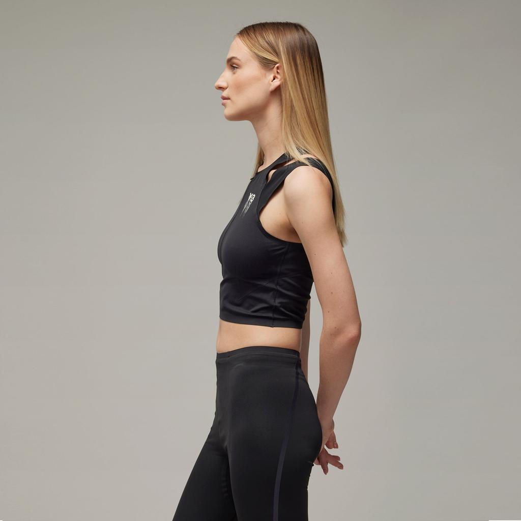 adidas Letter And Number Print Slim Fit Zip Design Sleeveless Tank Top Women Tops Black IR7103