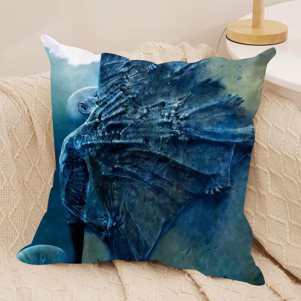 Art Z-Zdzislaw Beksinski Cushion Cover Silky Short Plush Double-Sided Printed Pillow Case for Sofa All Seasons Home Decor Gift