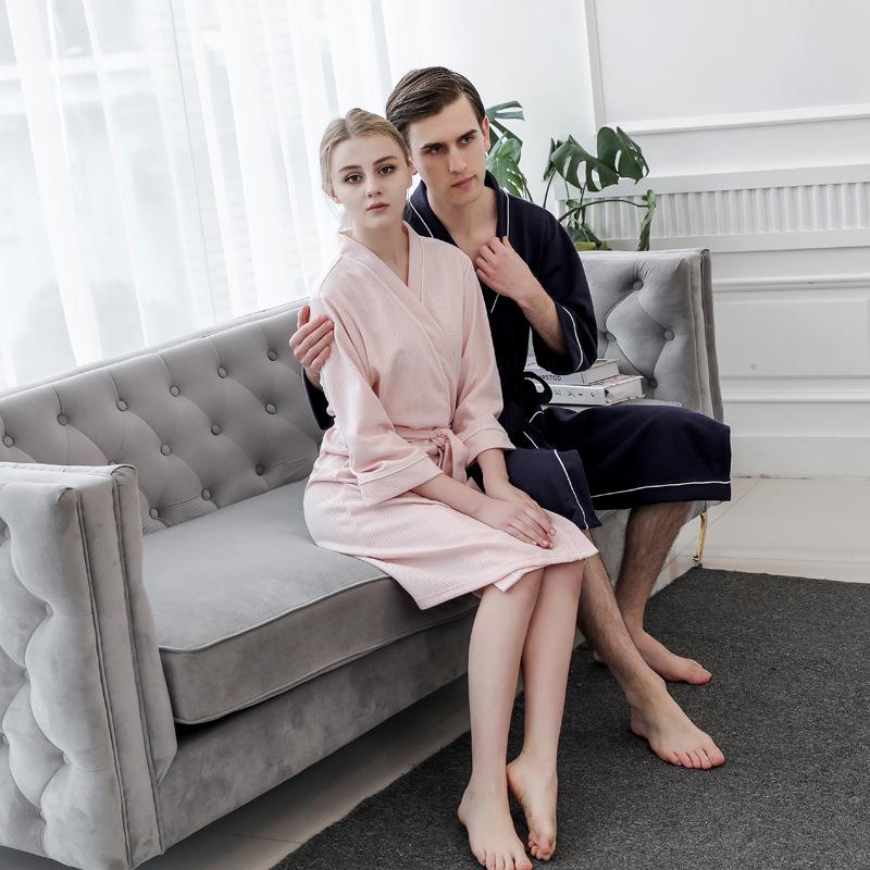Spring & Summer Waffle Bathrobe - Men's & Women's Plus Size Couple Pajamas Yukata