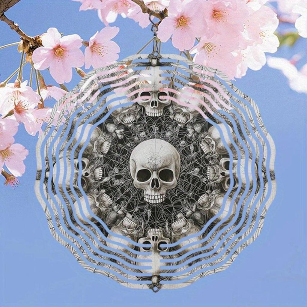 Skull Vortex Metal Wind Chime for Outdoor Garden Decor Holiday Christmas Thanksgiving Gift Indoor Outdoor Hanging Art No Electricity