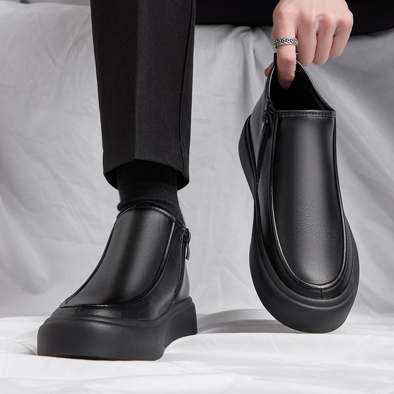 Italian Genuine Leather Business Shoes Men High Top Office Loafers Casual Leather Footwear Slip-on Flat Designer Shoes