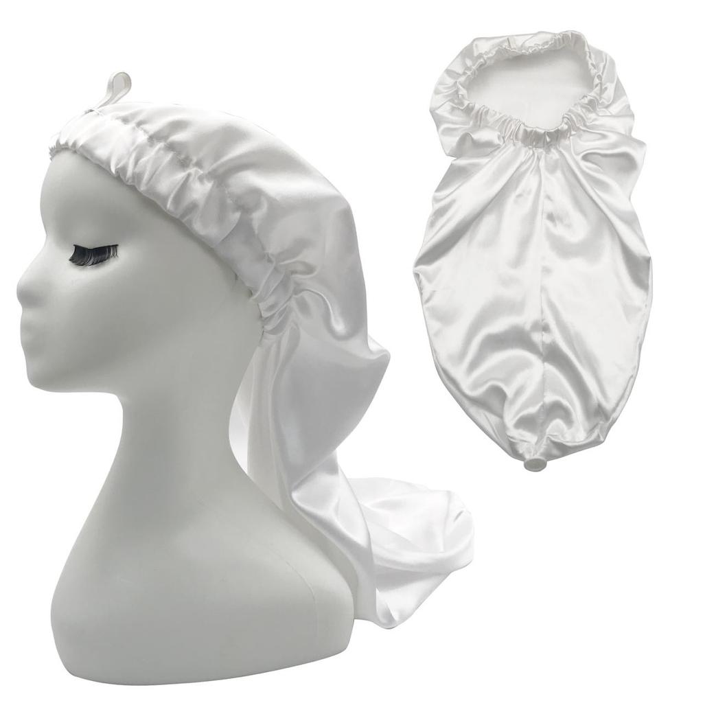 No Moq High Quality Long Bonnets for Braids Satin Bonnet Custom Logo Silk Bonnet with Button