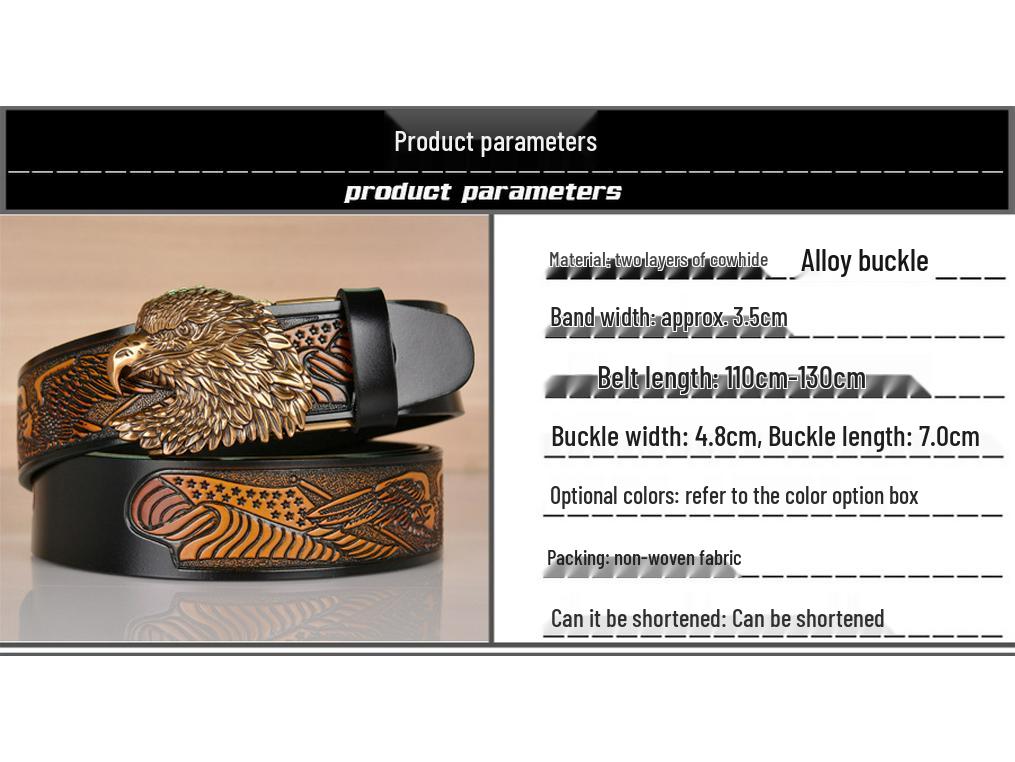 Eagle Embossed Cowhide Leather Belt with Automatic Buckle