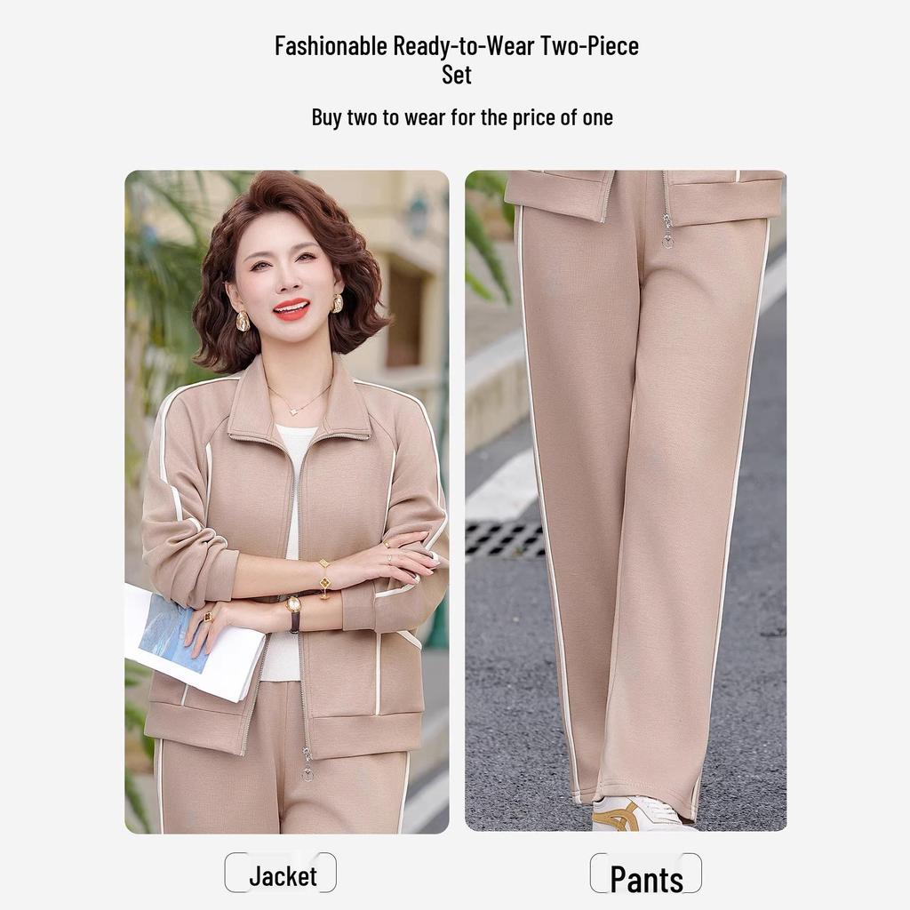 Mom's 2026 Stylish Spring & Autumn Sportswear: Korean-Style Middle-Aged Women's Jacket & Top Two-Piece Set