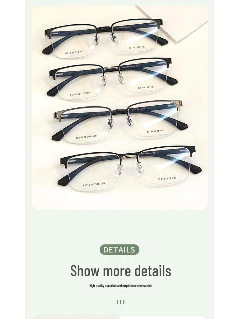 Men's Vintage Semi-Rimless Non-Magnetic Eyeglasses with Anti-Blue Light for Larger Faces (Prescription-Compatible).