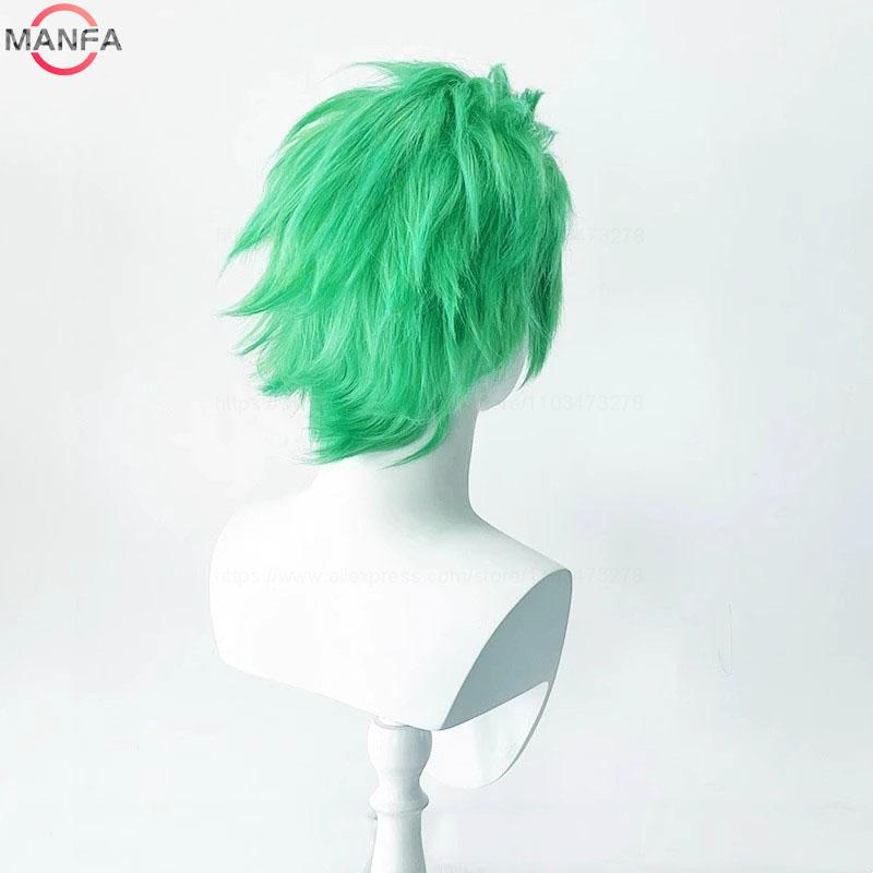 Anime green wig Short Layer Roronoa Zoro Comic Cosplay Wigs Heat Resistant Synthetic Hair Halloween Party Wigs + Wig Cap