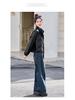 Women's Petite Leather Stand-Collar Jacket - Slimming, Stylish Motorcycle Style, Spring 2026 Fashion