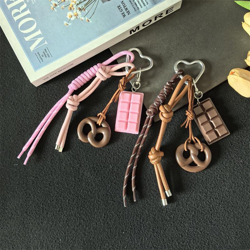 Cross-Border MIU Series: Alkali Water Bread Bag Pendant - Bagel Chocolate Climbing Rope Keychain Decor