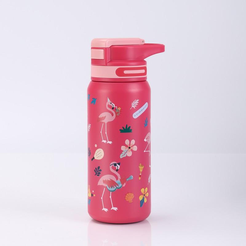 Kids Printed Stainless Steel Insulated Water Bottle With Straw Lid 600ml 800ml Outdoor Portable Thermos School Travel