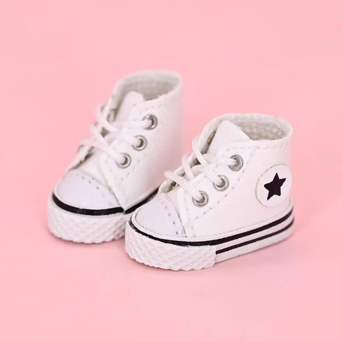 

Pair Of 1:12 Dollhouse High Top Canvas Shoes Star Pattern Shoes Suit For Ob11 1/12 Bjd Doll Gsc DOD, YMY Doll Accessories OB11