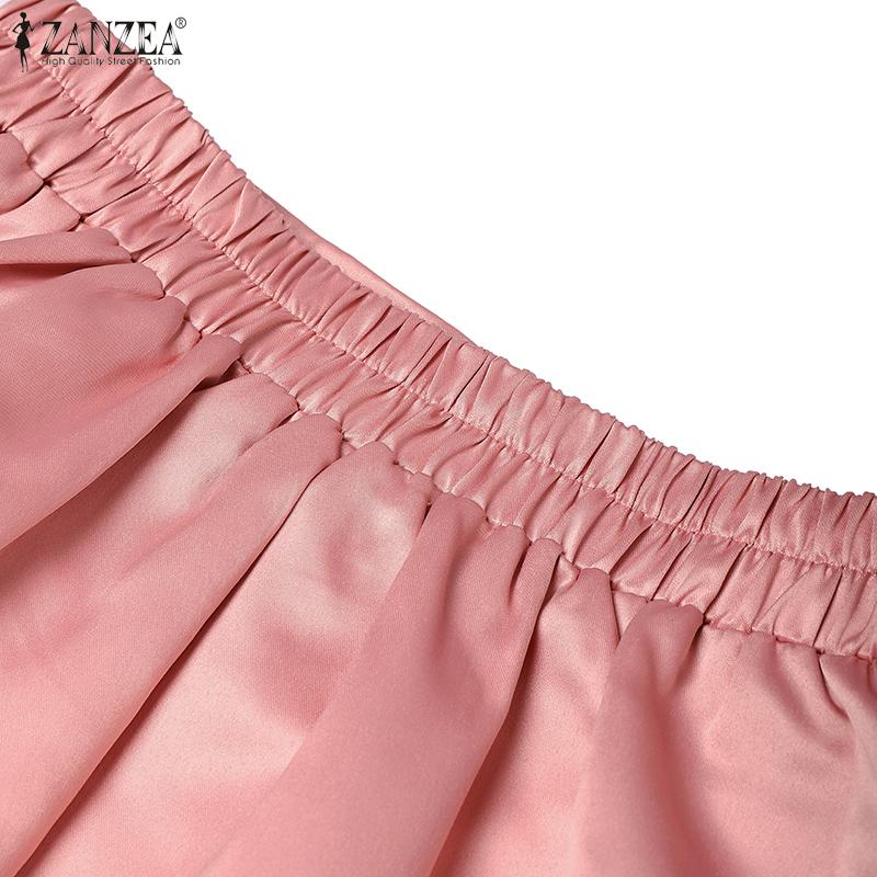 ZANZEA Womens Casual High Waist Summer Elastic Waist A-Line Skirts