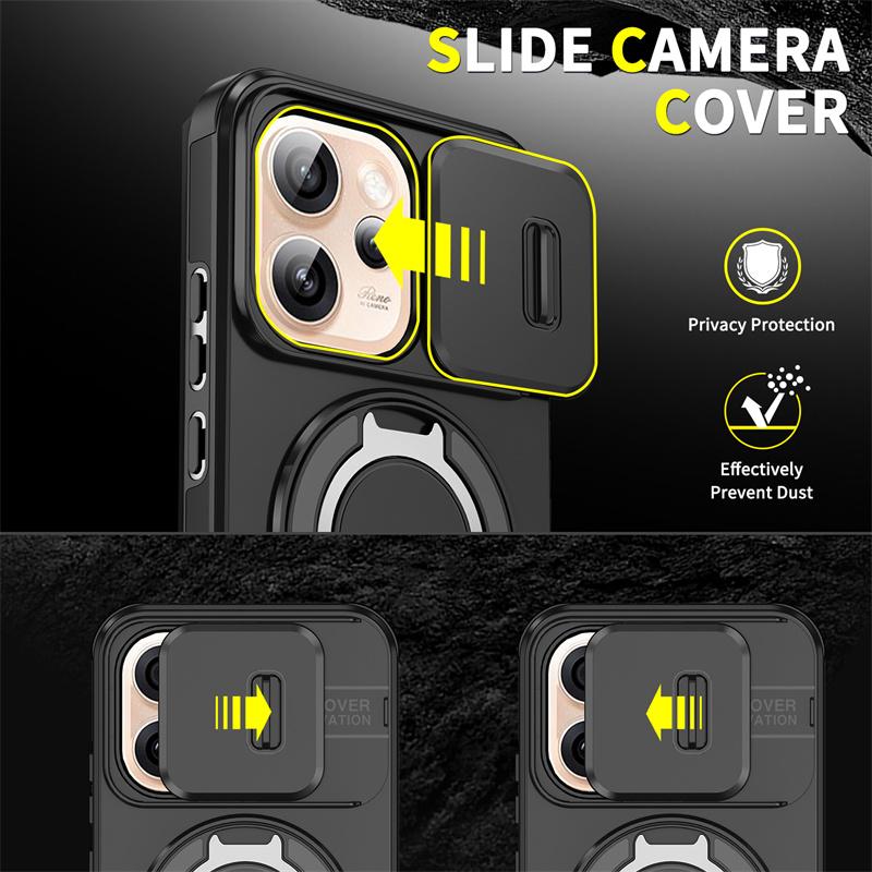 Shockproof Armor Case For OPPO Reno 15F 14F 13F 13 14 15 Pro Max 5G Capa Megnetic Ring Holder Slide Lens Camera Protector Cover