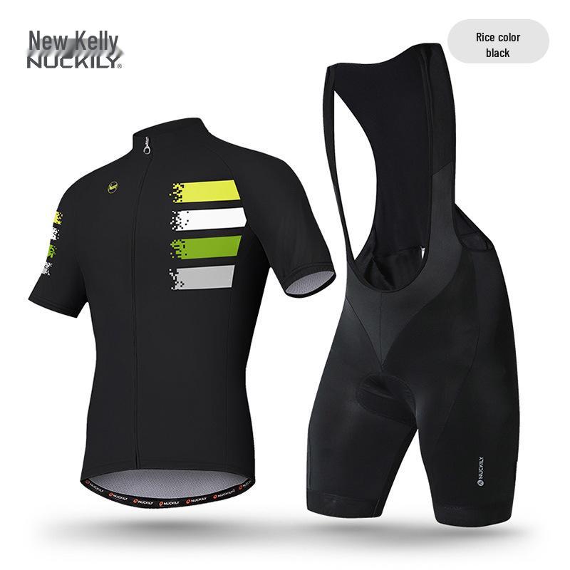 NUCKILY Set Completo da Ciclismo Estivo da Uomo con Salopette - Abbigliamento a Maniche Corte per Bici da Strada/Mountain Bike