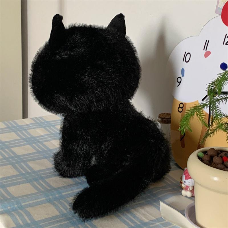 Cartoon Black Cat Plush Toy Simulation Plushie Cat Doll Lifelike Soft Stuffed Animals Doll Kawai Birthday Gift