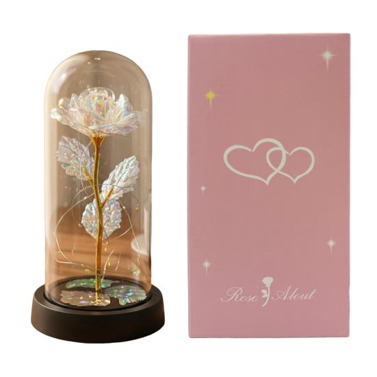 Preserved Rose in Dome with LED Light Artificial Eternal Rose Flower Gifts for Her Mom Women Valentine's Day Mother's Day Christmas Birthday Gift