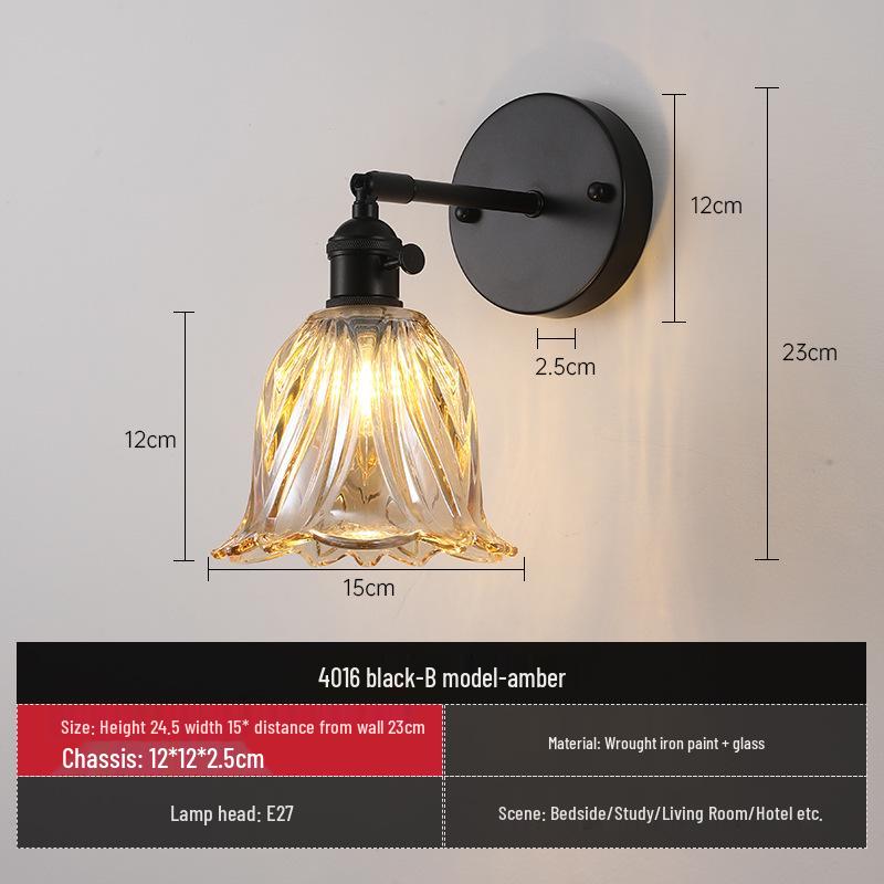 Nordic Amber Glass Wall Lamp - Green Retro Style for Restaurant, Coffee Shop, or Bedside