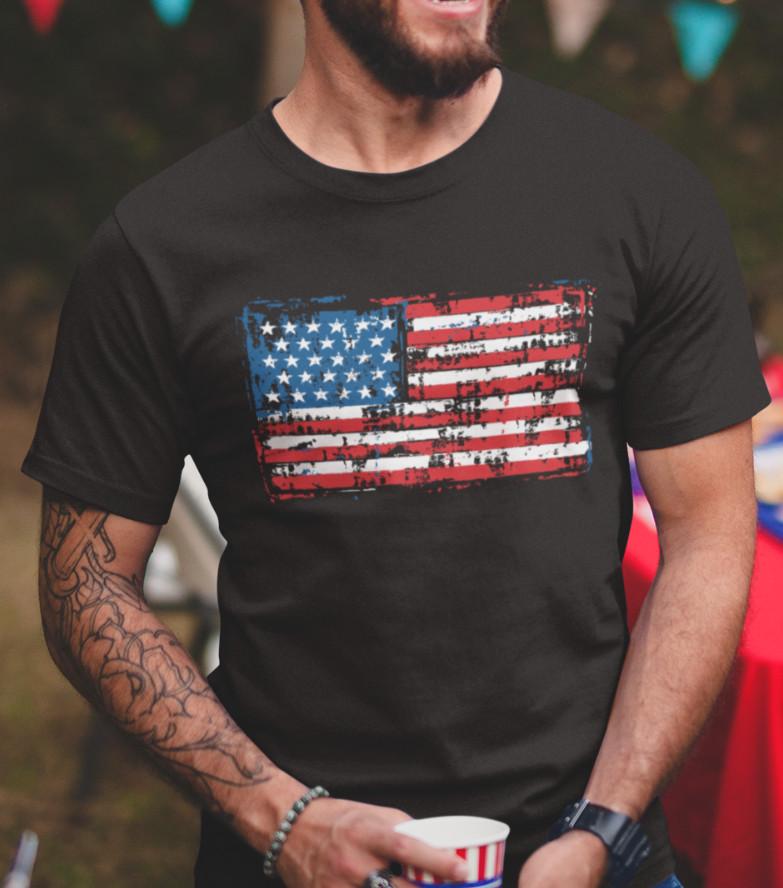 

American Flag Vintage Distressed USA Flag Patriotic Shirts For Men USA Shirts 4XL