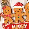 Wooden Holiday Wall Ornament Christmas Gingerbread Man Hanging Sign for Front Door, Merry Photo Background Prop Plaque with Lanyard, Decoration