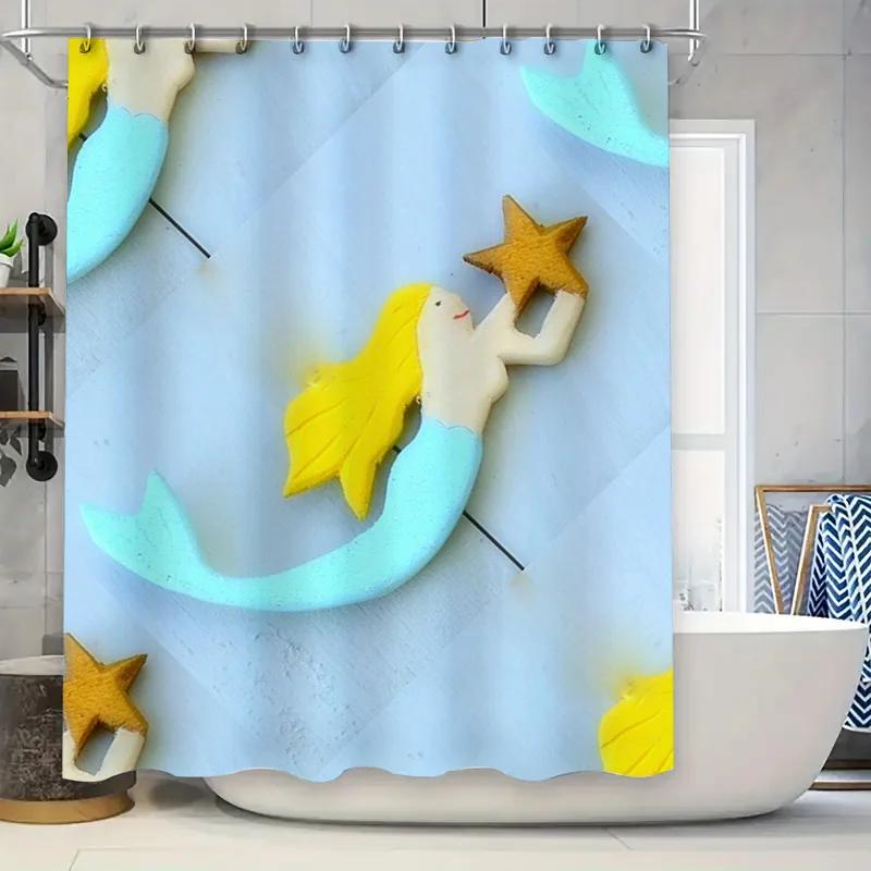 

Modern Geometric Shower Curtain With Blue Red Stripes Bathroom Decor For Home Bathing Area Water-Resistant Fabric Shrinkproof W60H190(CM)-1 Pcs