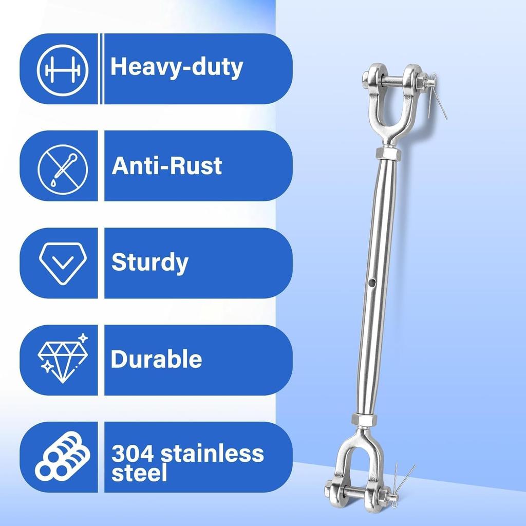 4PCS 1/4" (M6) Turnbuckle, 304 Stainless Steel Jaw and Jaw Turnbuckle, 1600lbs Working Load Limit, Wire Tensioner, Closed Body Turnbuckle for Cable,