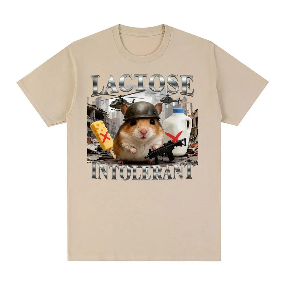 

Lactose Intolerant Tactical Hamster No Cheese No Milk Meme Graphic Oversized T-Shirt | Funny Internet Meme Streetwear Tee L