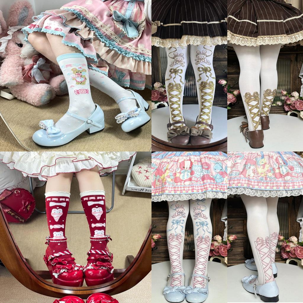 Strawberry Bear Lolita Cotton Stockings With Cartoon Pattern For Youth Fashion