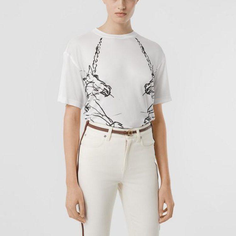 Burberry T Shirts Women's White Crew Neck Moderate Straight Fit 80161361
