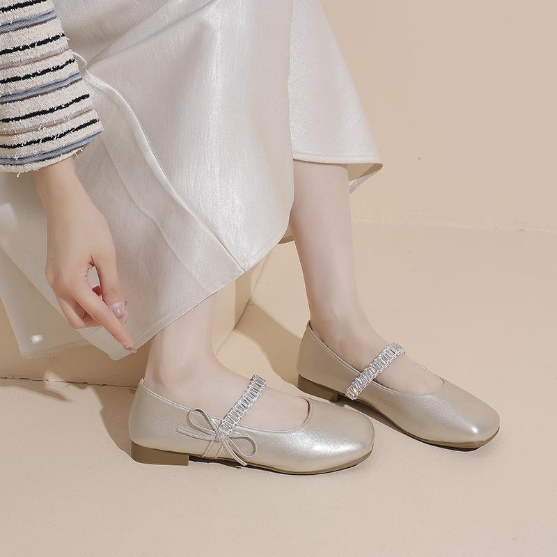 French rhinestone silver Mary Jane single shoes women's 2025 autumn new small leather shoes with skirt thick heel evening shoes
