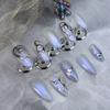 Handmade Press-On Nails Flame Design Almond Shape Liquid Metal Futuristic Dark Aesthetic
