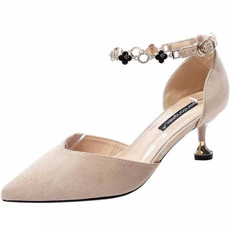 One-word Buckle High Heels Women's Spring and Summer New Pointed Thin Heels Versatile Bag Head Sandals Women