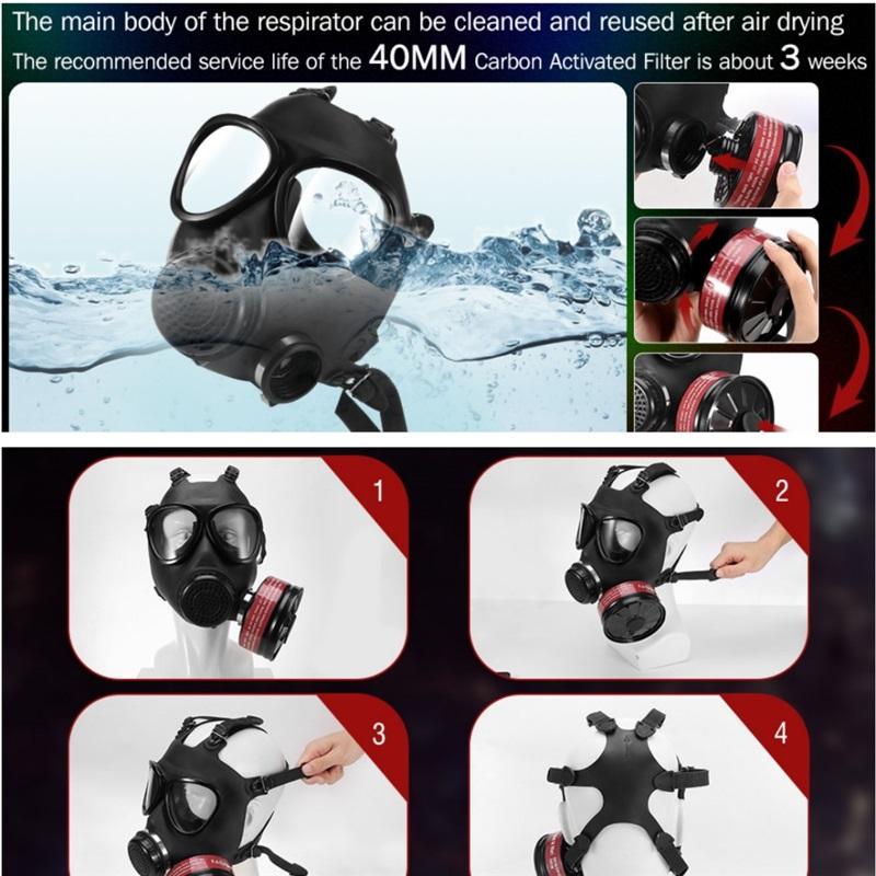 Gas Masks Survival Nuclear and Chemical - Reusable Full Face Respirator Gas Mask with Activated Carbon Filter