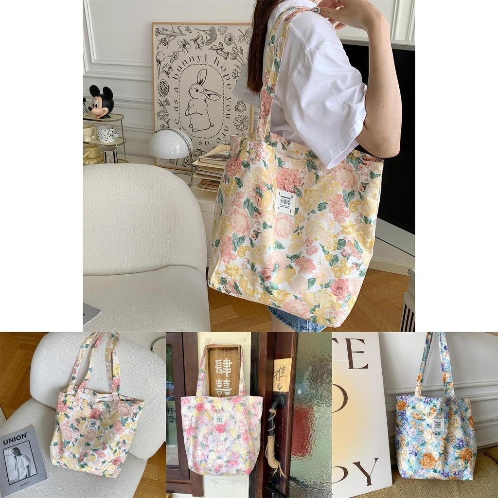 Stylish Floral Cotton Tote Bag For Women With Large Capacity And Soft Canvas Material