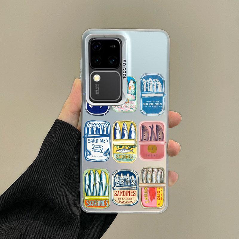 For Samsung Galaxy S24 S23 Ultra Plus FE S25 S22 Ultra Plus S21 FE Laser Phone Case Sardines Canned Pattern Shockproof Covers