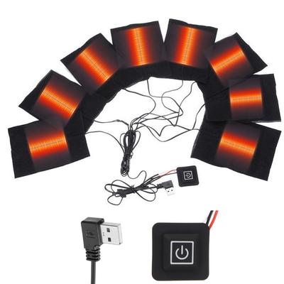 USB Heating Pad 8 Patch For Cloth Heater 3 Levels Winter Outdoor Thermal Pads Vest Heating Heater for DIY Heated Clothing