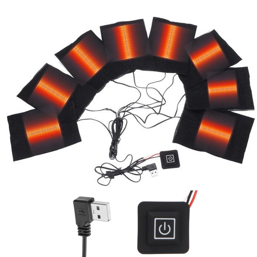 USB Heating Pad 8 Patch For Cloth Heater 3 Levels Winter Outdoor Thermal Pads Vest Heating Heater for DIY Heated Clothing
